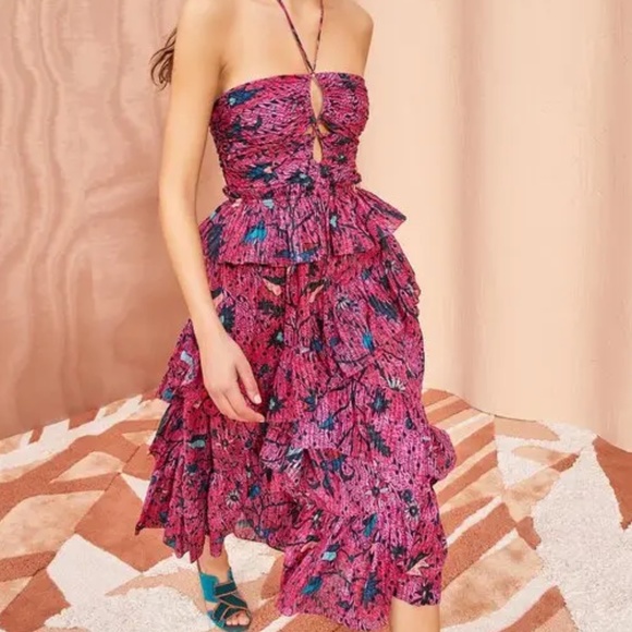 Ulla Johnson Simona Tiered Ruffle Halter Midi Dress